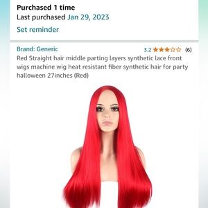 Red straight wig 27” - NWT never worn